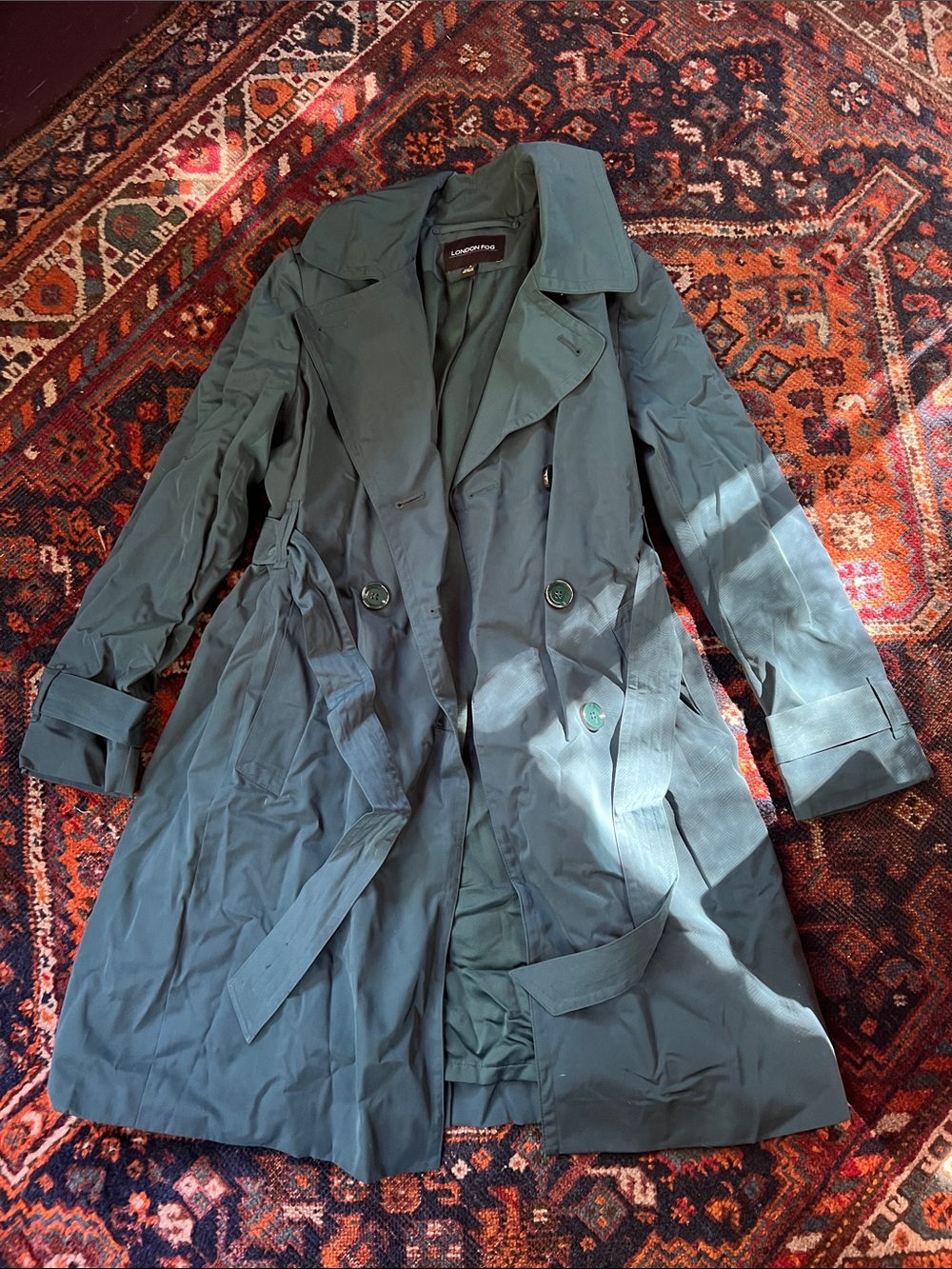 London Fog Double-Breasted Trench Coat in Forest Green